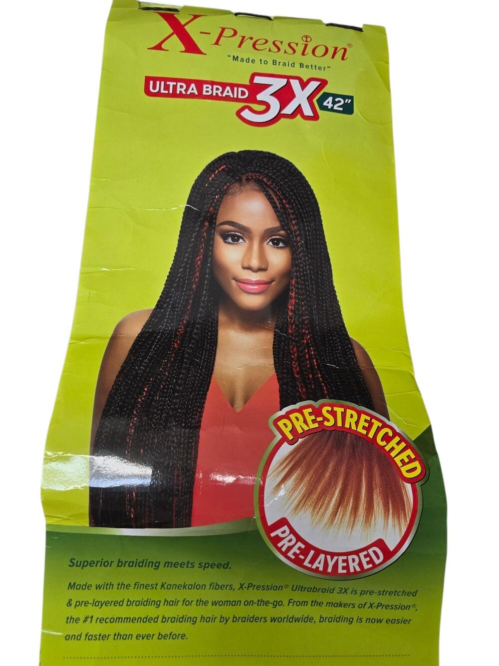 X-Pression Ultra Braid 3x Pre-Stretched Hair 42” Color 2 Black Superior Braiding
